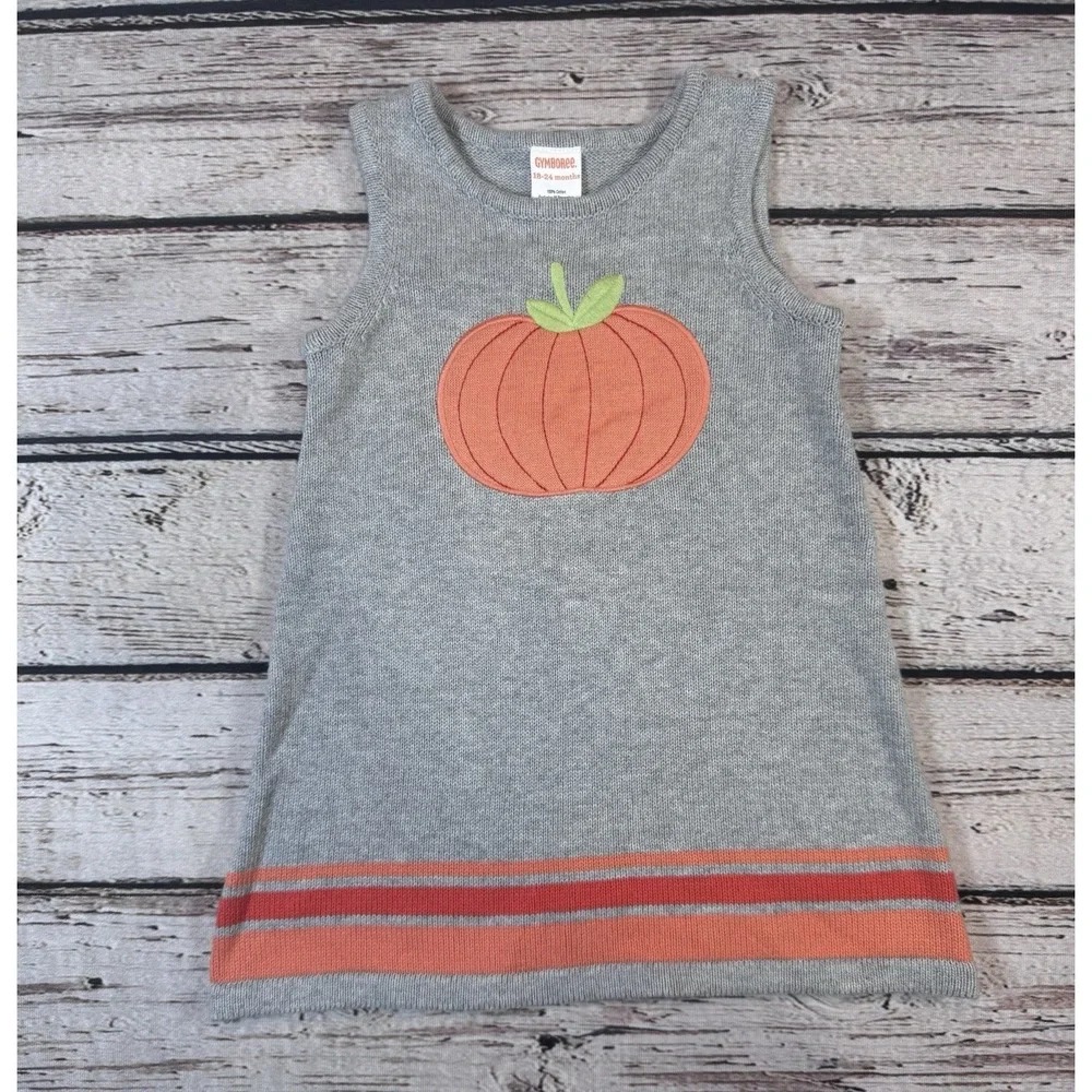 Gymboree Gray Orange Stripe Fall Pumpkin Sweater Dress 18-24‎ Month EUC